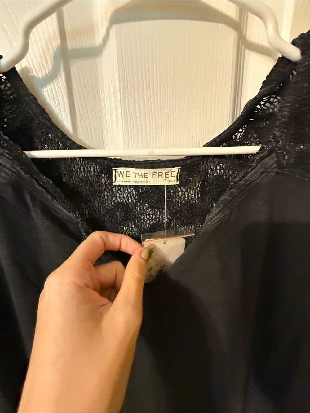 We The Free Black Lace-Shoulder Henley Short Sleeve Top - Picture 2 of 5